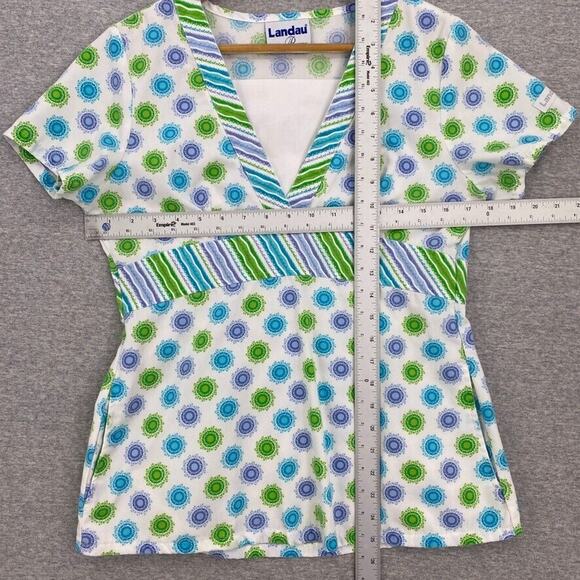 Landau Scrub Top Womens Small Blue Green Nursing Medical Uniform Short Sleeve - Picture 7 of 9